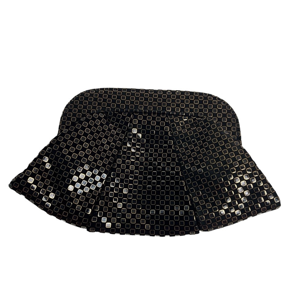 Lauren Merkin Clutch Classic Black Metallic Gold Geometric Pattern